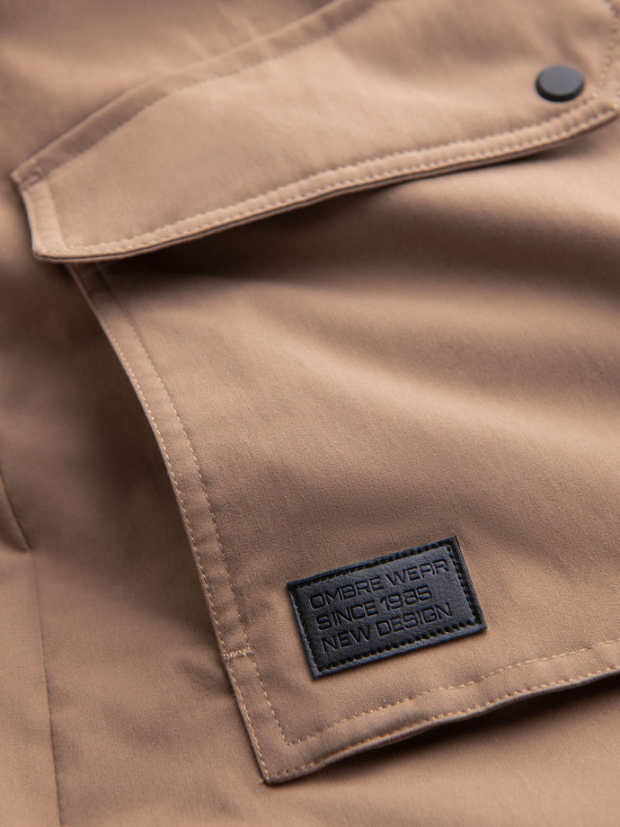 Pánská dlouhá bunda sherpa parka - béžová V1 OM-JALJ-0181