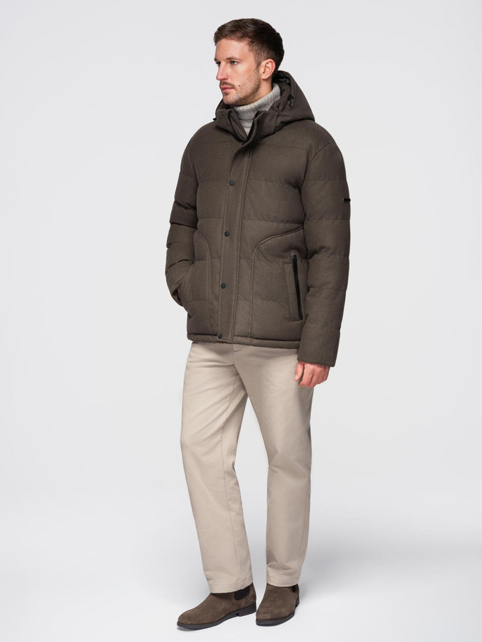 Men's lightweight jacket with hood and mesh lining - olive V4 OM-JAHP-0203