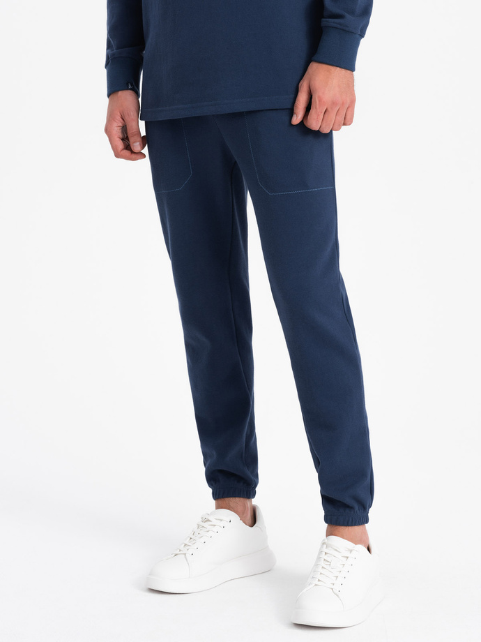 Set trening pentru bărbați bluză de trening cu guler polo + pantaloni - albastru marin V5 Z71