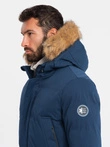 Pánska dlhá bunda parka so zipsom - tmavomodrá V5 OM-JALJ-0184