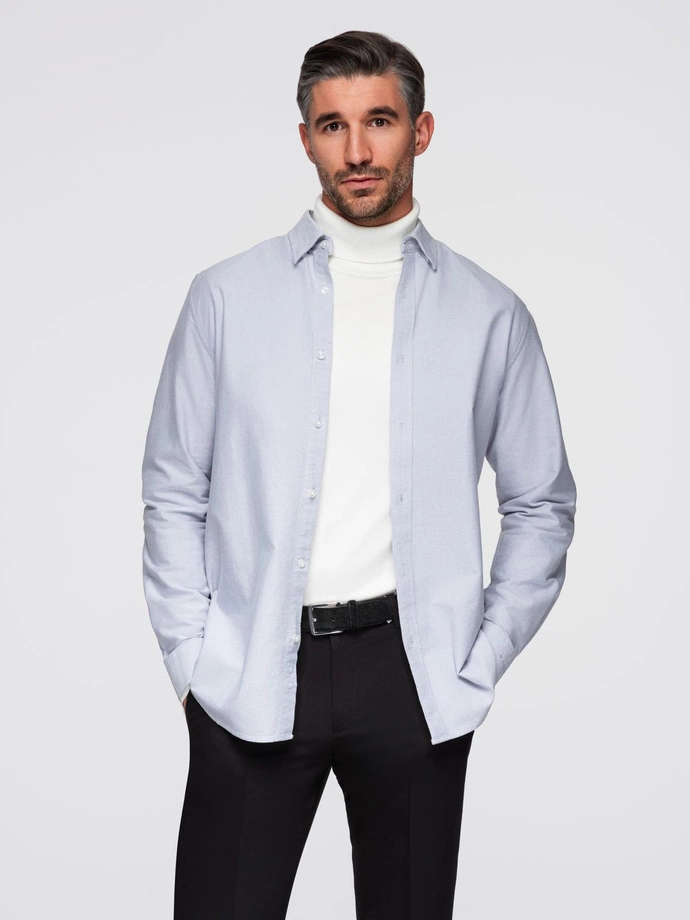 Cămașă oxford elegantă pentru bărbați cu broderie - albastru V1 OM-SHOS-0172