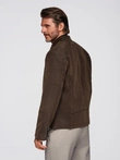 Men's retro biker jacket with stand-up collar - brown V1 OM-JAFL-0197