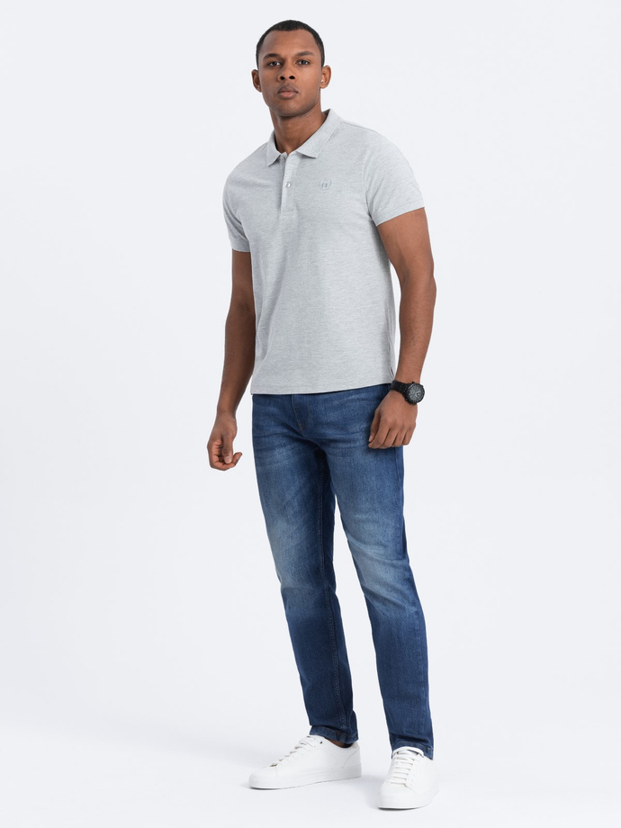 Men's pique knit polo shirt - grey melange V20 S1374