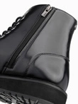 Men's high top shoes in shiny eco leather - black V1 OM-FOBO-0175