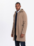 Men's hooded coat in fine stripe - coffee V1 OM-COSC-0112