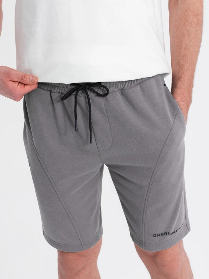 Fitted men's printed short sweat shorts - grey V3 OM-SRSK-0138