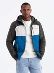 Colorful lightweight men's sports jacket with fleece - blue and graphite V2 OM-JANP-0194