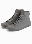 Men's high top sneakers with zipper for easy donning - dark beige V3 OM-FOTH-0184