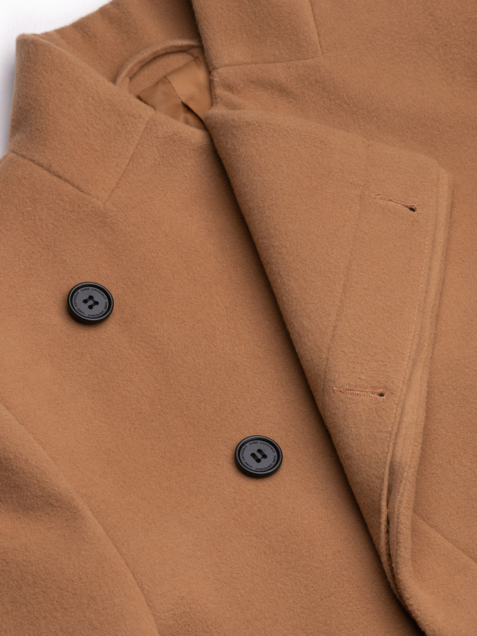 Men's coat with asymmetrical fastening - camel V4 OM-COWC-0102