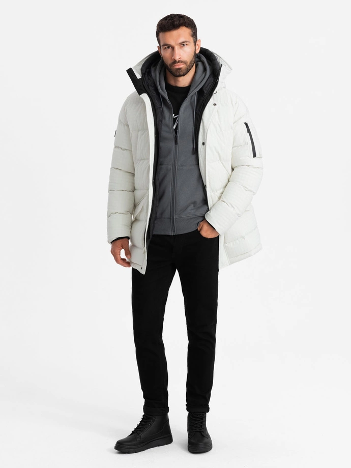Outdoor long men's parka jacket - white V1 OM-JALJ-0201