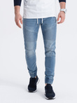 Men's denim jogger pants with stitching - blue V2 OM-PADJ-0113