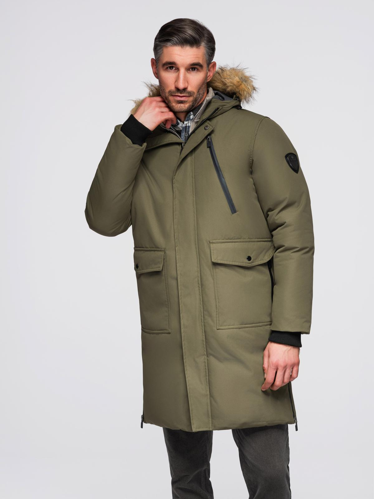 Men's Insulated Alaska Parka with Pockets and Zip-Off Hem – Dark olive