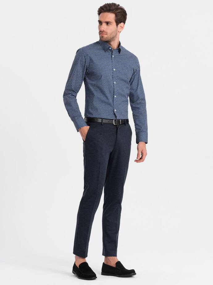 Cămașă bărbătească SLIM FIT cu model fin - albastru marin V1 OM-SHCS-0140