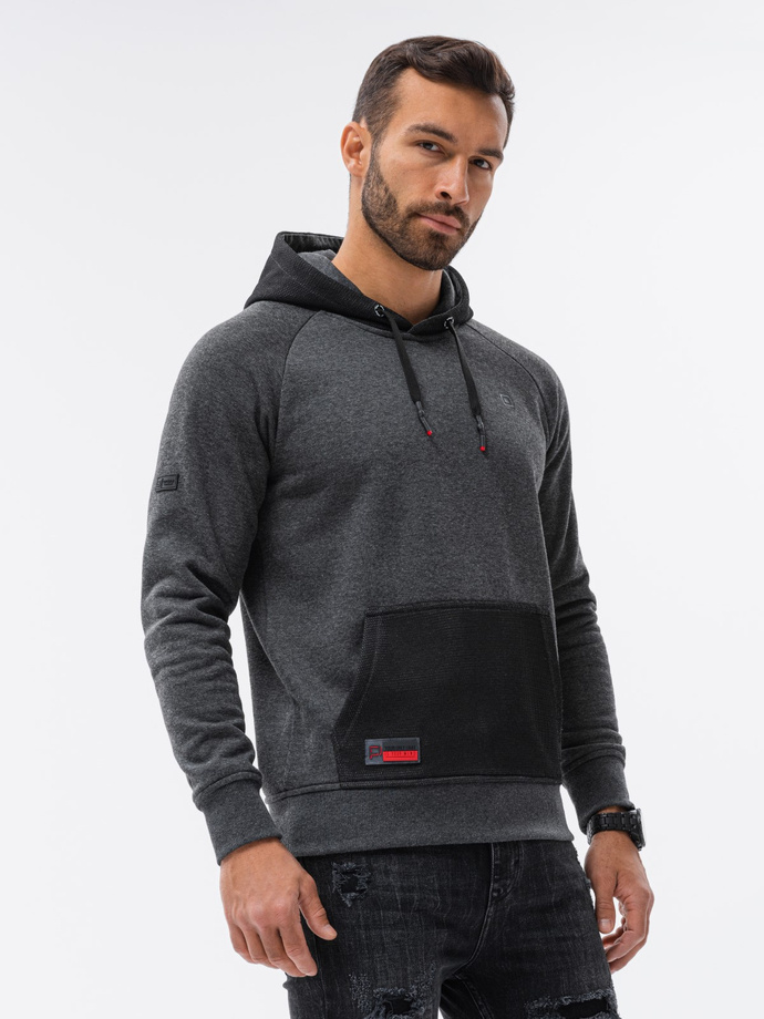 Hanorac HOODIE din materiale combinate pentru bărbați - grafit V2 OM-SSNZ-22FW-016