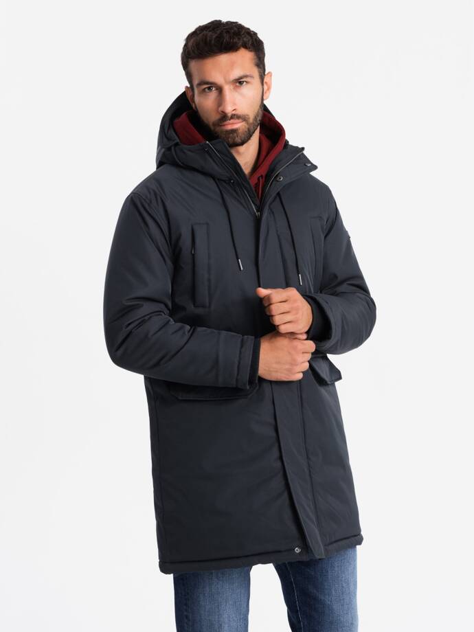 Jachetă parka Classic Long pentru bărbați - negru V6 OM-JALJ-0166