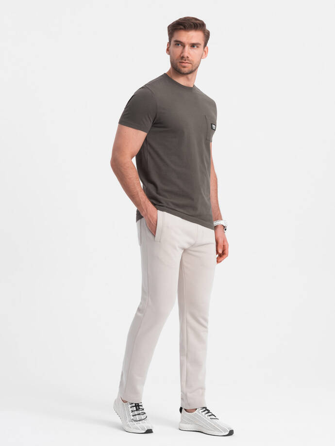 Pantaloni de trening pentru bărbați cu picior neacoperit - bej deschis V1 OM-PABS-0206