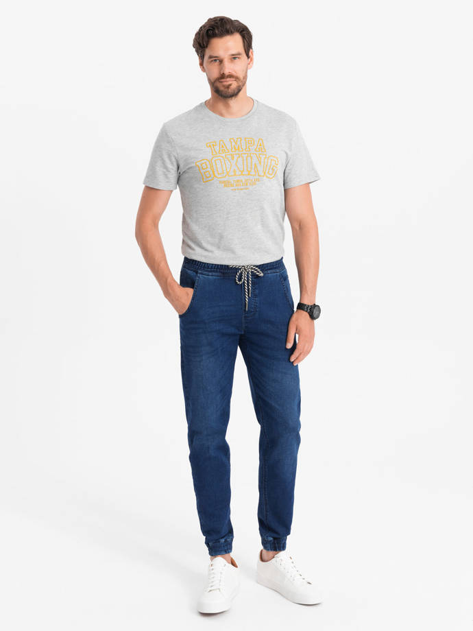 Pantaloni jogger din denim pentru bărbați - albastru OM-PADJ-0106