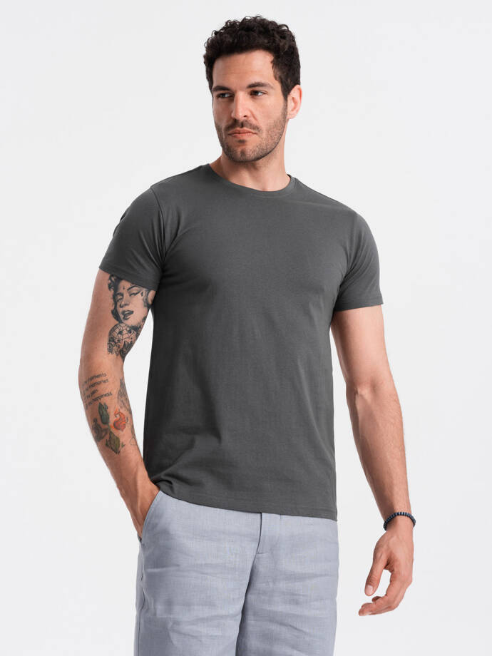 Tricou clasic BASIC din bumbac pentru bărbați - grafit V15 OM-TSBS-0146