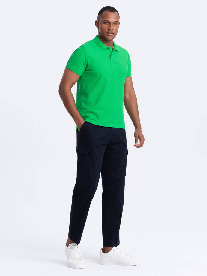 Tricou polo BASIC BASIC pentru bărbați, o singură culoare, din tricot piqué - verde neon V25 OM-POBS-0100