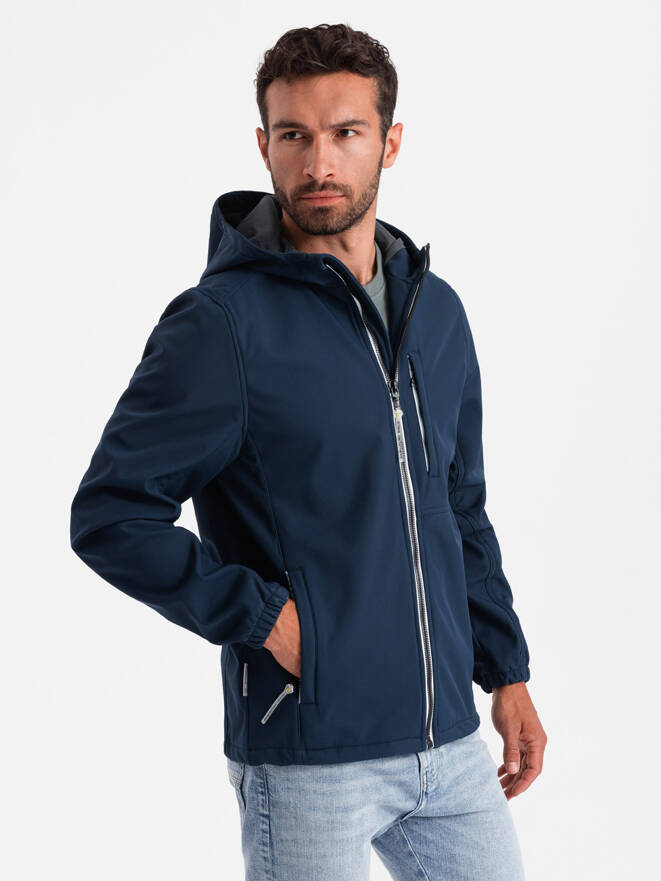 Pánska bunda SOFTSHELL s fleecovým stredom - tmavomodrá V5 OM-JANP-0137