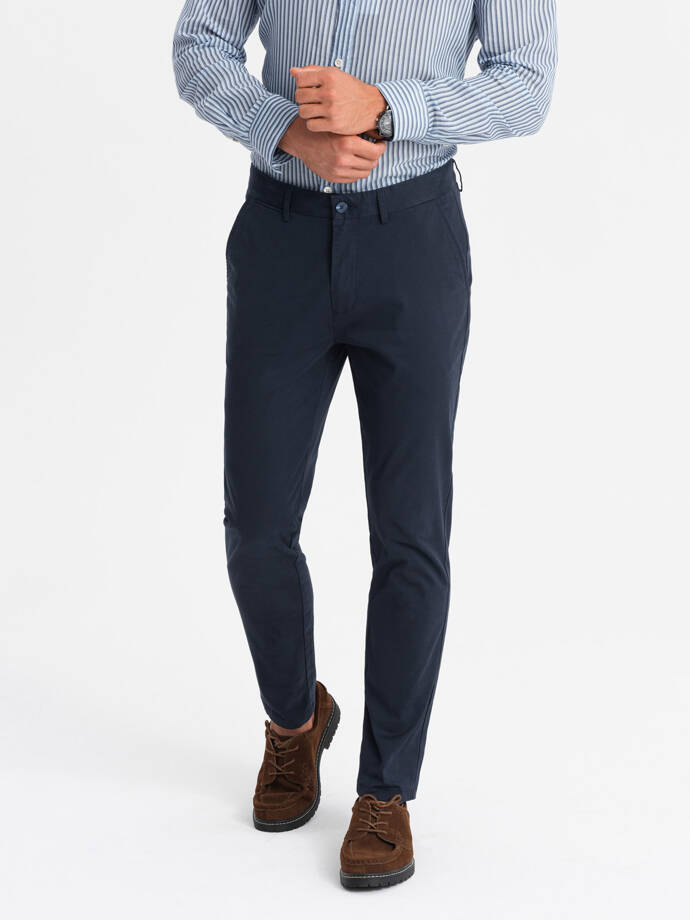 Pánske pevné nohavice chino REGULAR FIT - tmavomodré V4 OM-PACP-0183